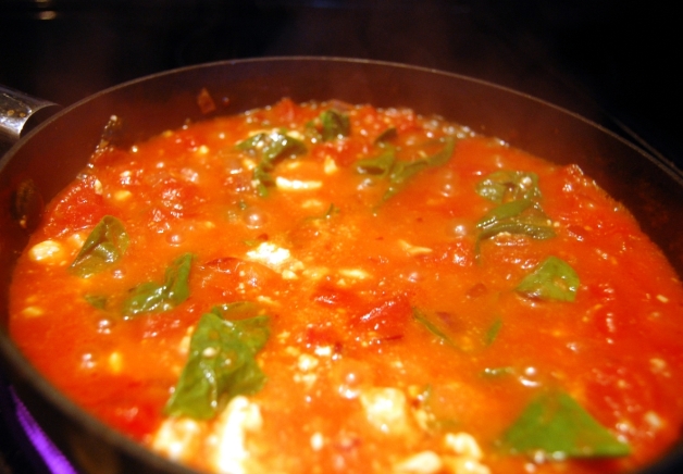 Eggs in Purgatory: Spinach and Feta Cooked Down