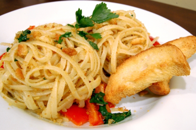 Garlic Breadcrumb Pasta with Red Bell Peppers